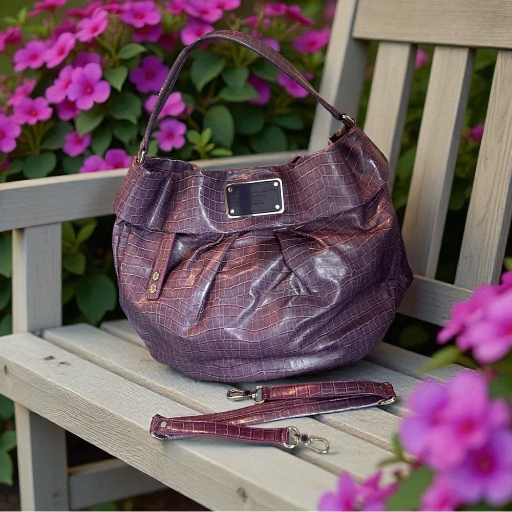 Marc By Marc Jacobs VINTAGE CrocEmbossed Purple Hobo/Sling Bag X-LARGE Crossbody - Picture 11 of 17